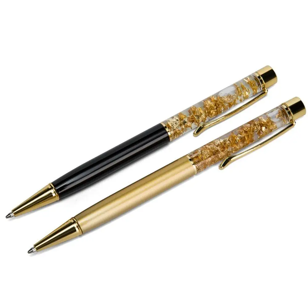 24K Gold Foil Black Ballpoint Pen with Floating Flakes OEM