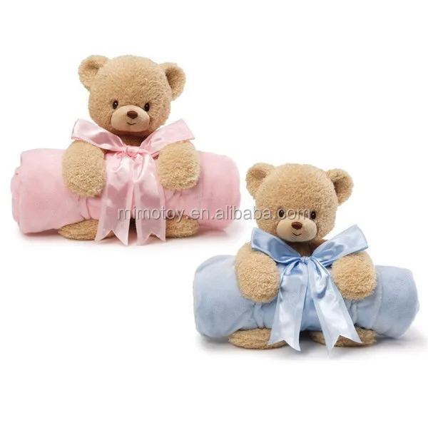 Beautiful Pink Teddy Bear Blanket Toy Set For Kids Wholesale Custom LOGO Stuffed Animal Soft Plush Polar Fleece Baby Blanket