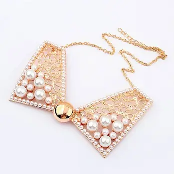 new hot Euro lady jewelry sweet luxury pearl bow false collar necklace
