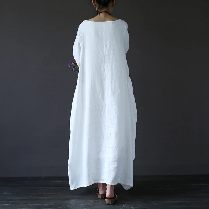 Robe longue en coton et lin, grande taille, 4xl 5xl, ample, blanche, style  Boho, chemise à manches longues, Robe Maxi, printemps, été, collection 2020
