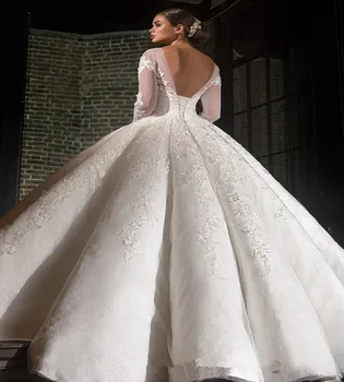 Elegant Satin Wedding Dress with French Lace Vintage Wedding Dresses Off Shoulder Long Sleeve Bridal Gown Brand Wedding Gown
