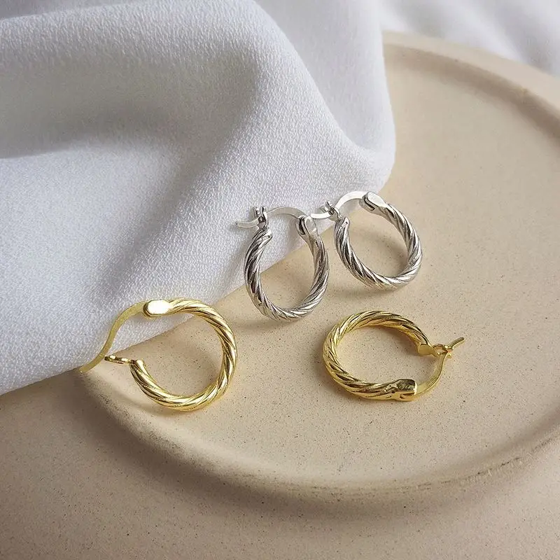 Elegant 18K Gold Hammered Irregular Geometric Circle Earrings 925 Silver Jewelry