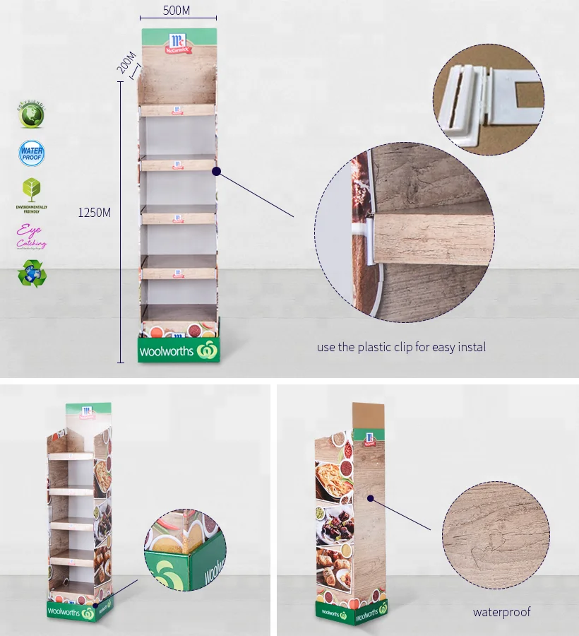 CYJ Custom Logo Printing Cardboard Floor POP Display Stand Paper Corrugated Shelf Rack for Sauce Bottle Seasoning at Chain Store