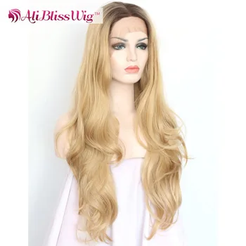 24" Straight Wavy Middle Part Multi Layered Haircuts Long Hair Two Tone Blonde Ombre Synthetic Lace Front Wig for Black Women