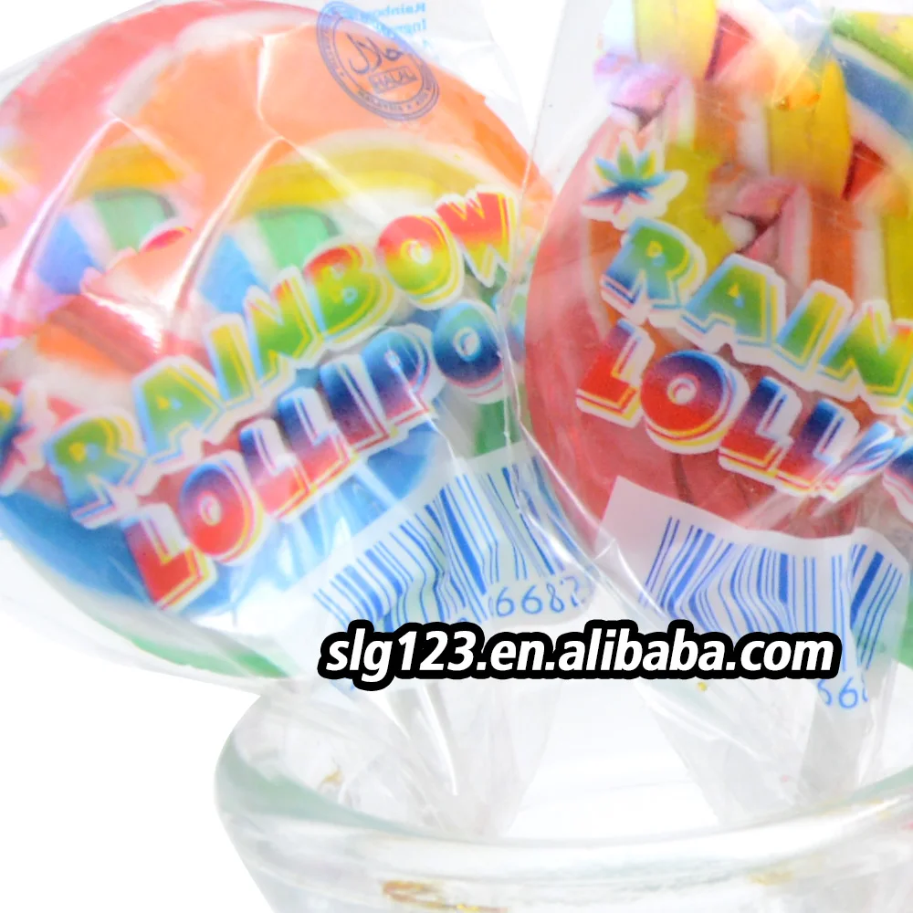 OEM15g Rainbow Spiral Swirl Pops Ripple Round Shape Sweet Hard Lollipop Candy