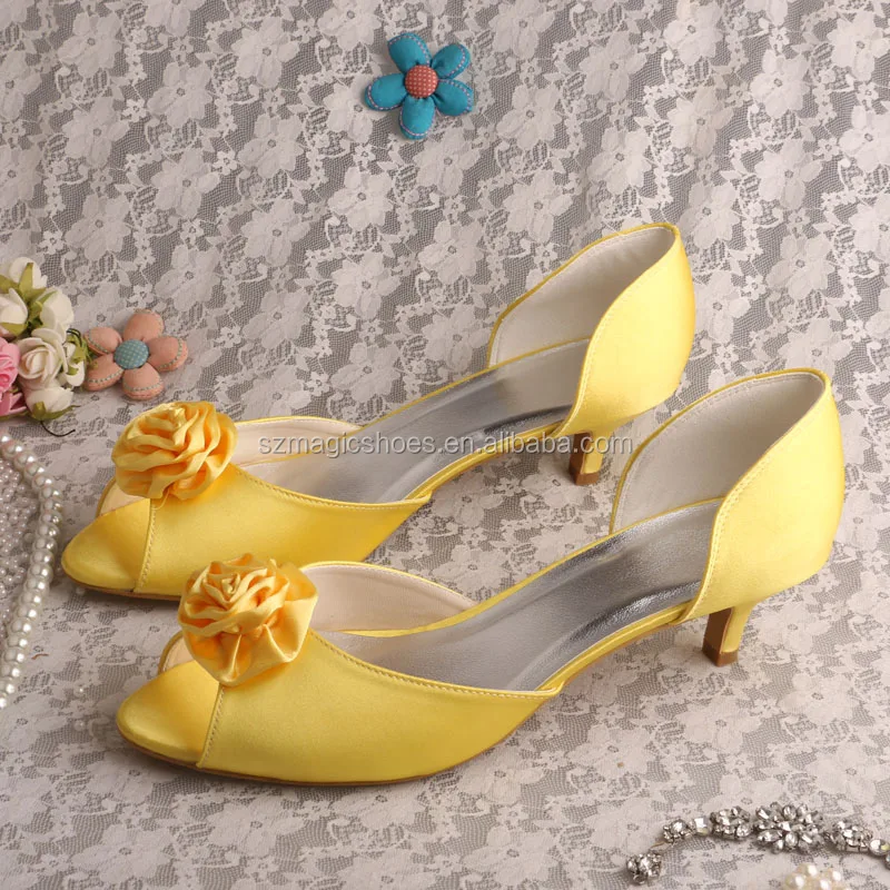 Yellow wedding fashion shoes low heel