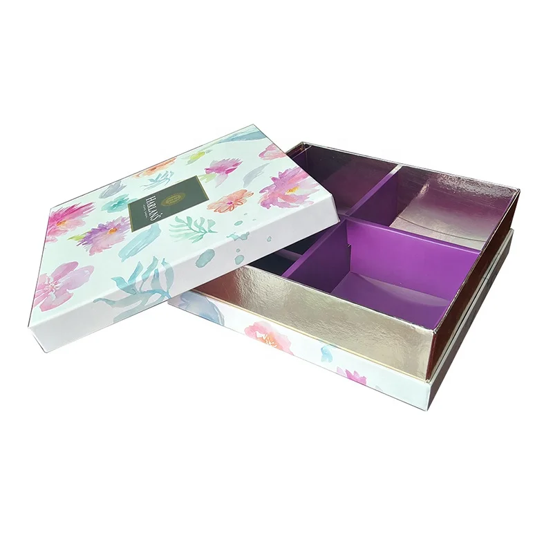 Custom square Lid and Base Paper Rigid Cardboard Box with Paper Dividers for Gift Packaging
