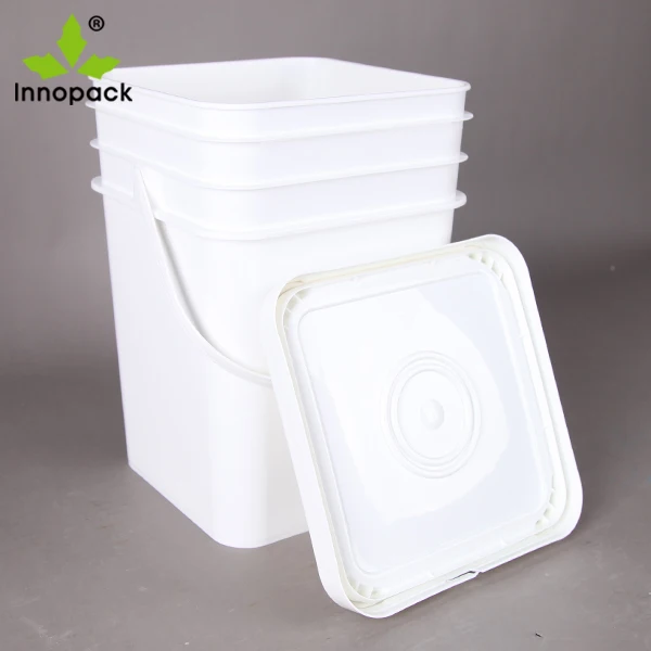 20kg Animal Feed Bucket square Plastic Pail with Lid White Plastic Container