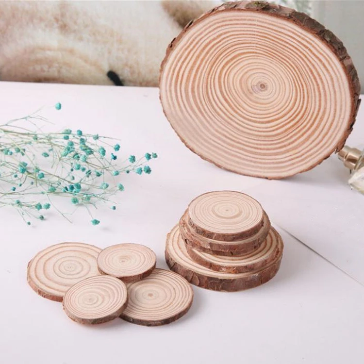 Bulk Custom Assorted Pack Pine Wood Pieces Tree Branch Decorative Round Large Wood Slices for Art Crafts
