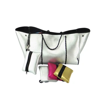 Australia Hot Sell Personalized Metallic Colors Girls Lady Large Handbag Casual Shoulder Bag Neoprene Perforated Beach Tote Bags