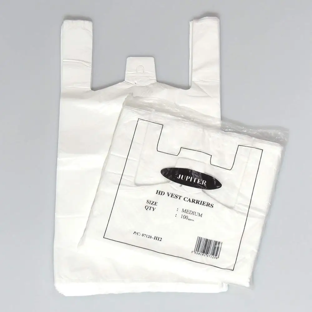 # Light Weight White Plastic Vest Carrier Bags Pluto 10 x 15 x 18" 8mu