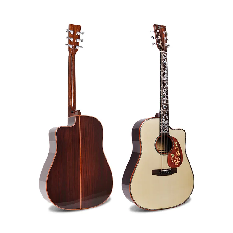 人気のカッタウェイ木製ピックガードソリッドアコースティックギター