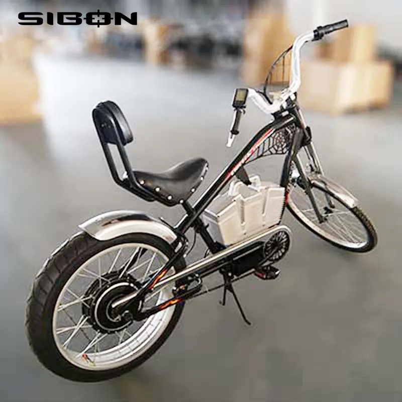 SIBON 36v 500W Brushless Motor Lithium Battery Fat Tire Black Adult Electric Bicycle Chopper