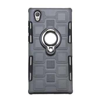 Ice Cube Armor Case Ring Holder Shockproof PC Back Cover Protective Mobile Phone Accessories for Sony Xperia L1/Xperia XZ1/XA1