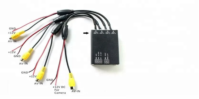 4 Channel Car Full Round View Car Camera Video Splitter Control Box Quad Camera Side View Camera Video Switcher Box System