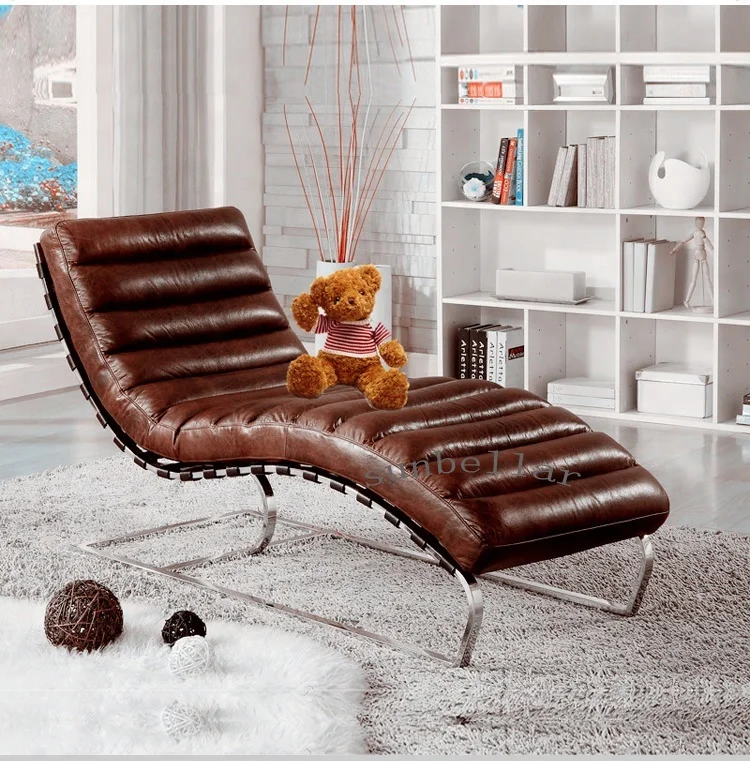 Шезлонг из натуральной кожи без подлокотников, античное кресло из потертой кожи, шезлонг с прострочкой, кресло для гостиной, спальни, шезлонг