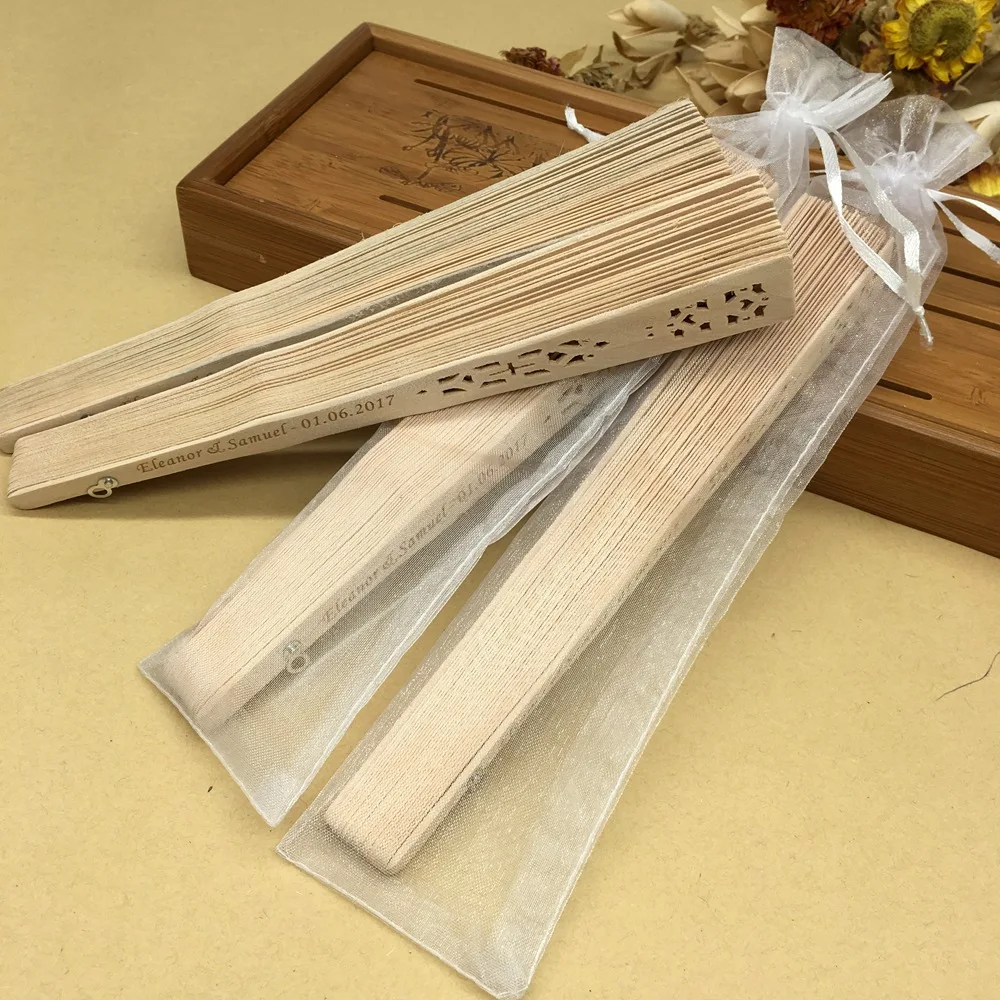 Abanico de mano plegable de madera con grabado personalizado, abanico  plegable de madera, decoración de fiesta de boda, recuerdo de regalo  nupcial, 50 unidades - AliExpress