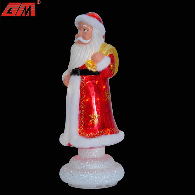 Factory Wholesale Handmade Blowing Santa Claus Glass Figurine Glass Art Ornament With LED Lights supplier