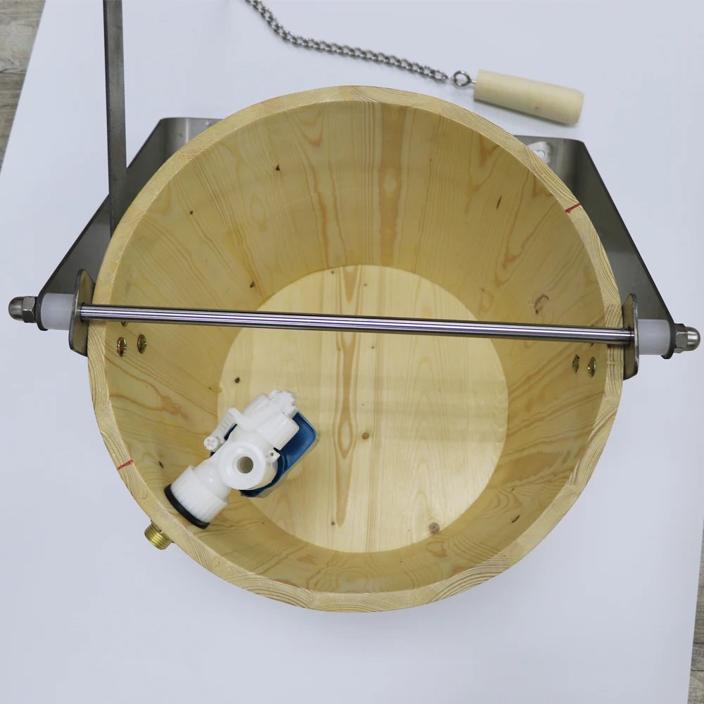 Sauna Shower Bucket Including Mechanism of Water Filling and Holder for Ceiling or Wall Assembly