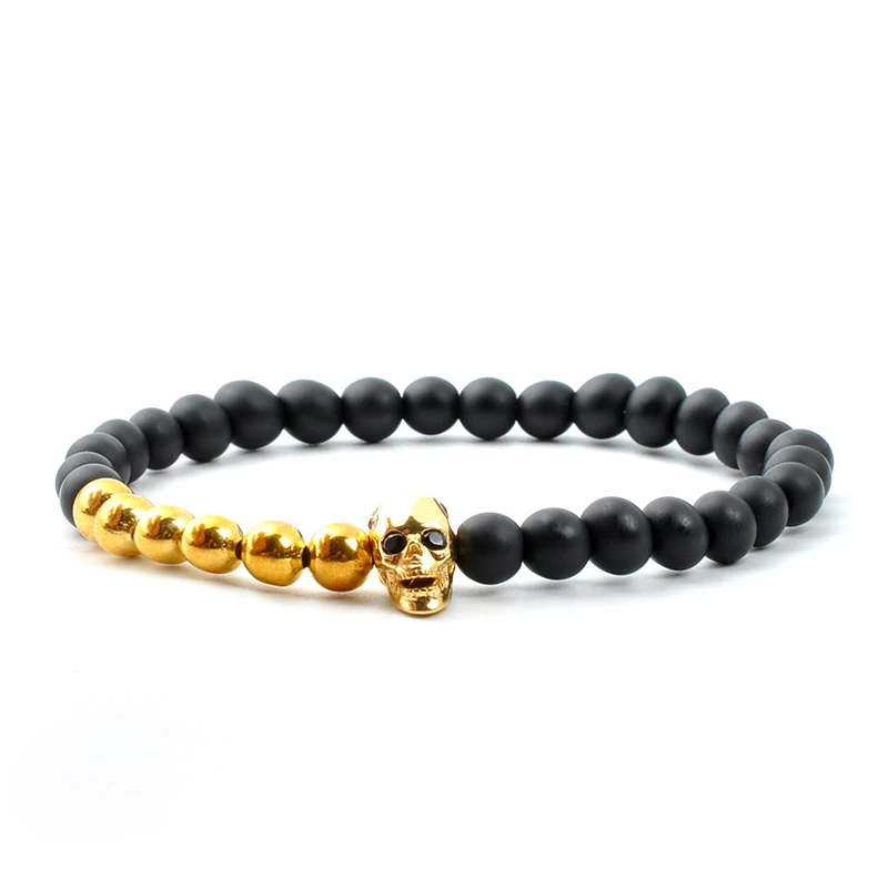 Custom Made Jewelry Mens Bead Bracelets Brass Charm Matte Agate F147 New  Ball Skull Product Ideas 2019 Black Handmade Fashion