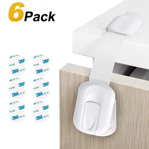 Baby Safety Locks Child Proof 3M Adhesive Adjustable Strap 6 Pack White 