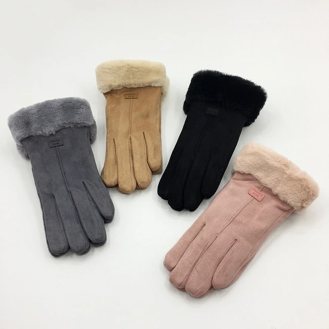 S4287 Fashion 2018 Women Girls Suede Mittens Sports Cycling Mobile Touch Warm Winter Gloves Screen with Sherpa Lining