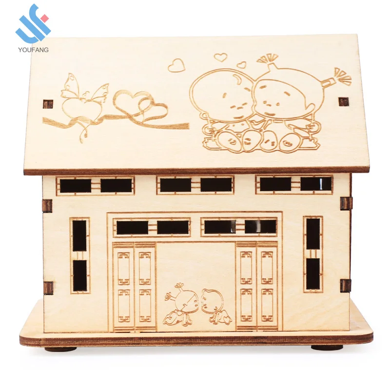 
 YF-M630 оптовая продажа, красивая Высококачественная популярная небьющаяся деревянная Копилка в форме домика  