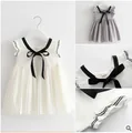 High quality princess baby girl dresses beige grey chiffon children clothing for girls cotton vest petal