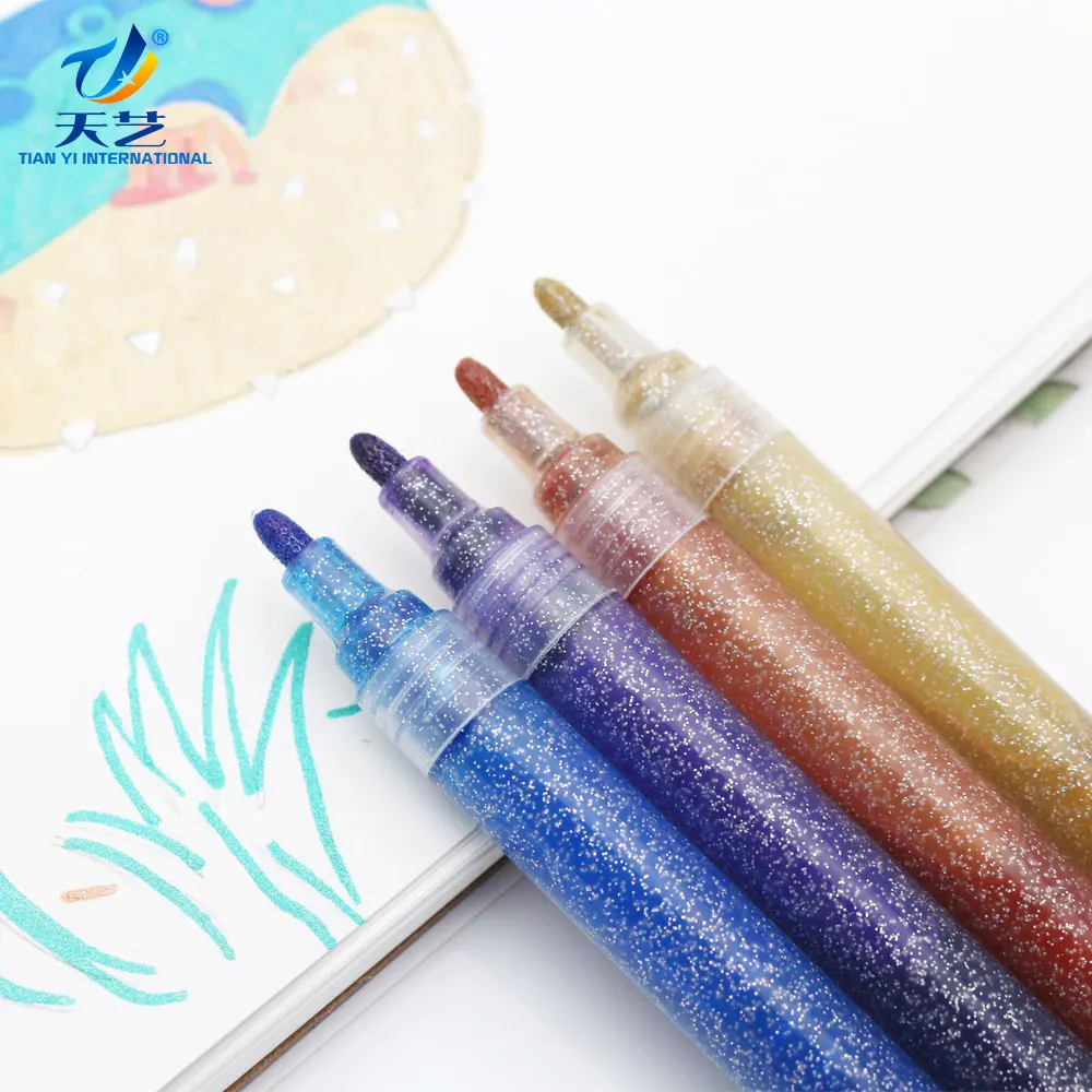 DIY Glitter Acrylic Paint Marker Pen Sparkling Color Metallic Ink Marker  for Art Craft Photo Album Card Making Drawing Painting