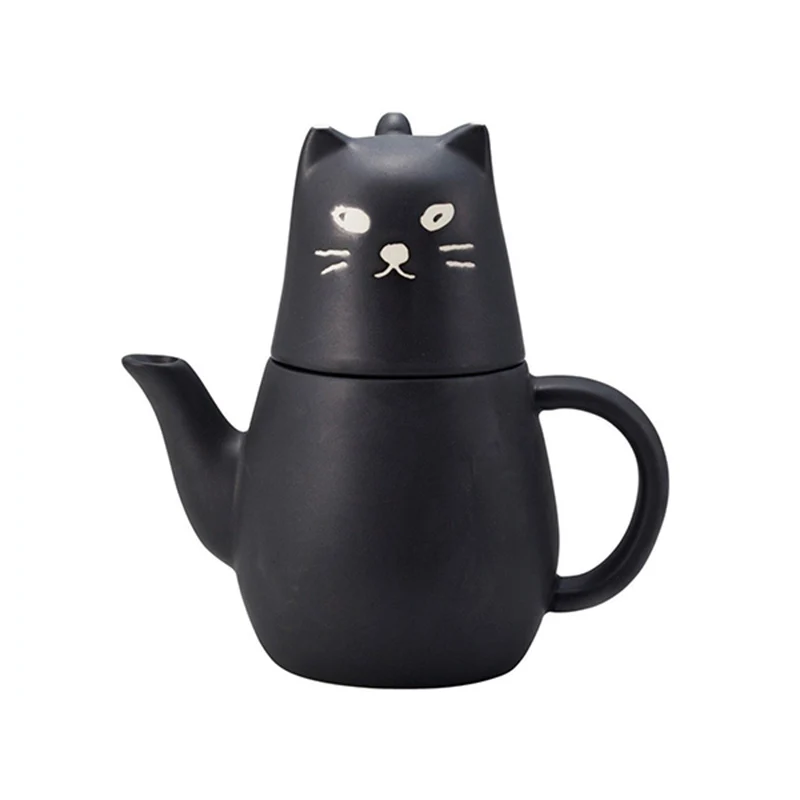 Japan Black Cat Lovely Tea Time Accessory Ceramic Tea Pot And Tea Cup