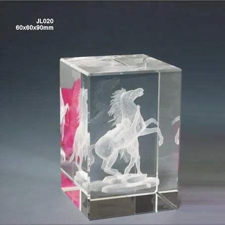 Factory Price Animal Design Crystal 3d Inner Laser Engraving Cube JL004