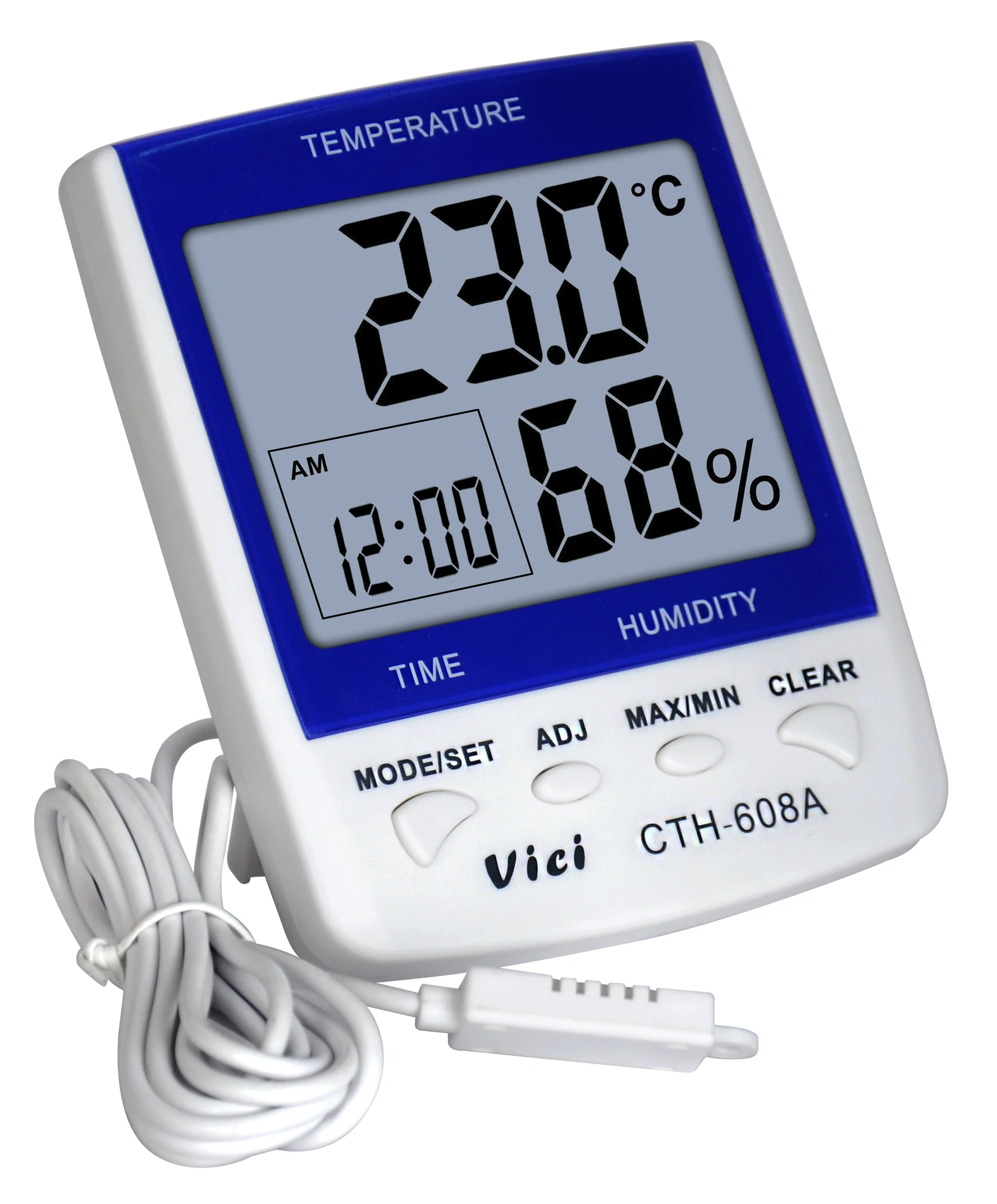 Fayme LCD Digital Thermometer Hygrometer Moisture Meter and Wired Temperature with External Sensor White