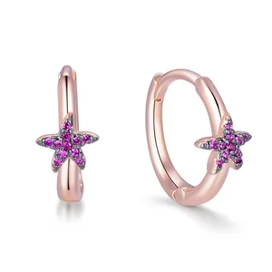 POLIVA 925 Sterling Silver Rose Gold Plated Starfish Earrings with Zirconia, Fashion Hoop Earrings for Women, Dangle Ear Jewelry