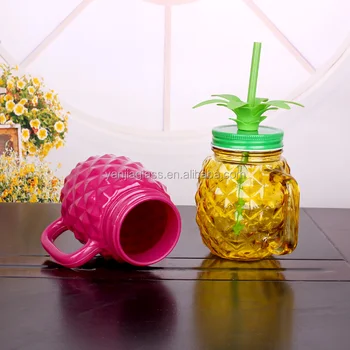 500ml Glass Bottle Glass Jar with Handle with Metal Lid with Straw - China  Glass Bottle with Handle, Glass Bottle Ananas Shape