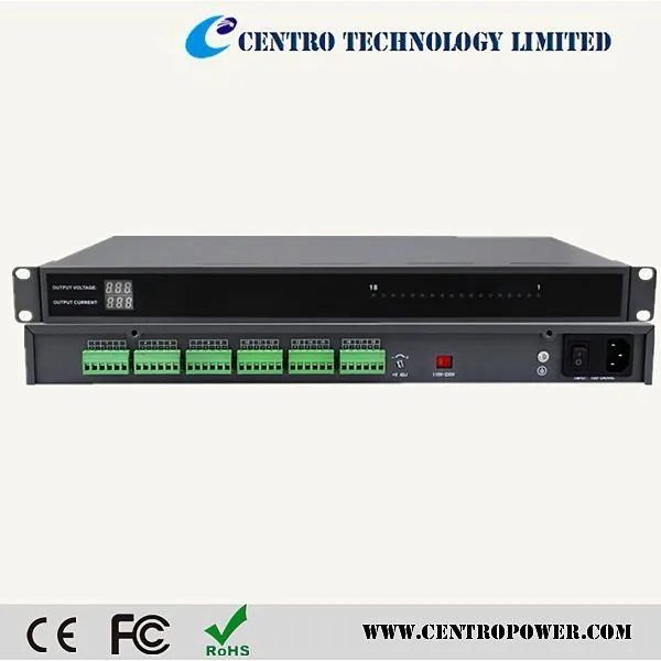 
 1U DC12V 18CH 20A для камеры видеонаблюдения с измерителем тока и источником питания  