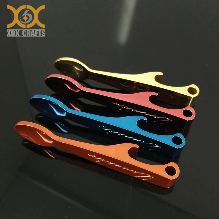 Custom Mixed Color Mini Spoon Shape Metal Bottle Opener Keychain with logo