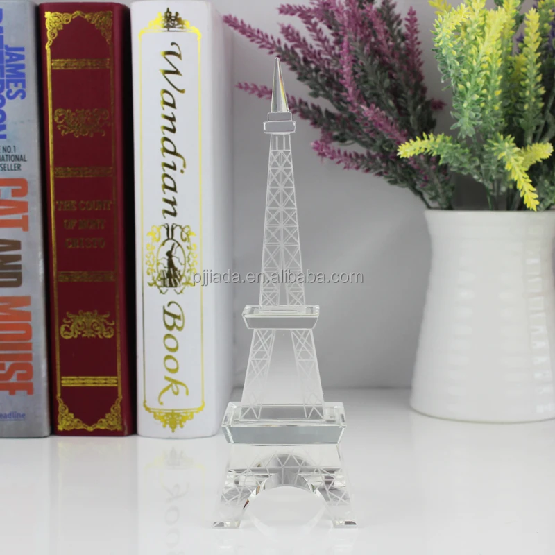 Wholesale Crystal Crafts Building Model Clear K9 Crystal Glass Eiffel Tower Souvenir Gift