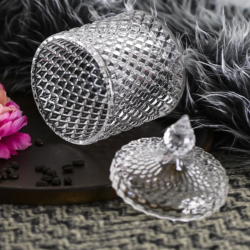 Wholesale High Quality Crystal Geo Cut Empty Clear Candle Jars Glass