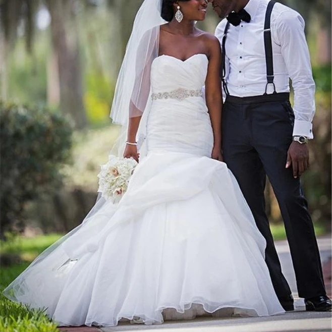Elegant African American Black Girl Mermaid Lace Wedding Dress - White  Backless Bridal Gown, Custom Sizes Available