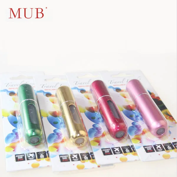 CHEAPEST 5ml Pocket Size Travel Refillable Aluminum Perfume Atomizer Spray Bottles for Perfume with Blister Card Packaging