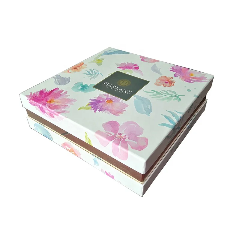 Custom square Lid and Base Paper Rigid Cardboard Box with Paper Dividers for Gift Packaging