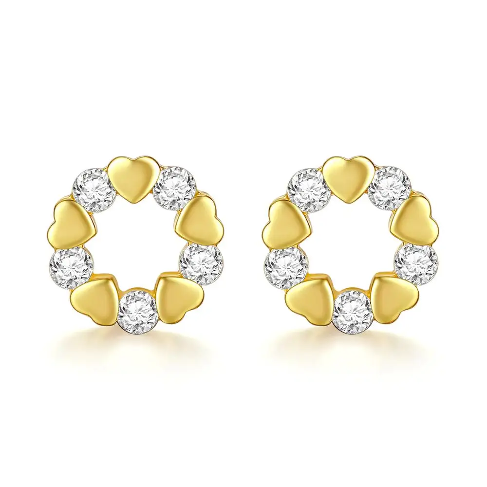 LUOTEEMI Classic Round Circle CZ Heart Halo Earrings Fashion Zircon Earring Jewelry Small Ear Studs