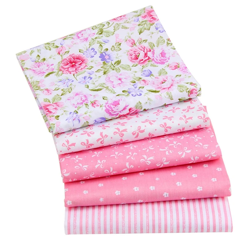 5 Different Pink Telas Cloth DIY Floral Cotton Fat Quarters Fabric Patchwork Bundle