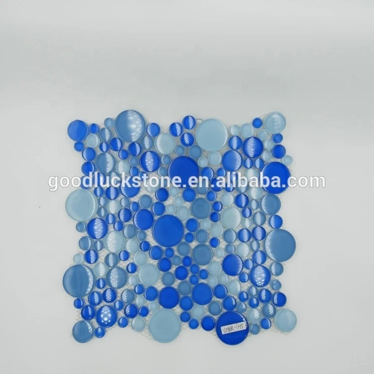 bubble round blue glass mosaic crystal  penny round mosaic tile for swimming pool