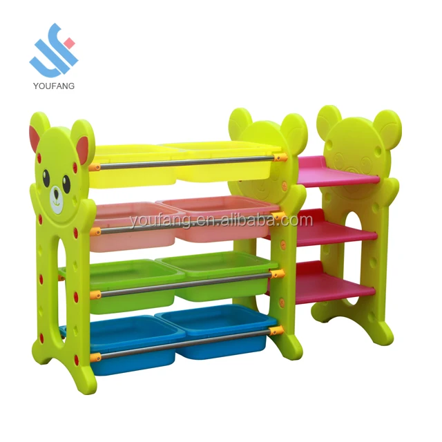 YF04025 высокое качество 2018 новый дизайн мебель для детского сада Домашнее использование медведь Многофункциональная Пластиковая Полка для хранения игрушек