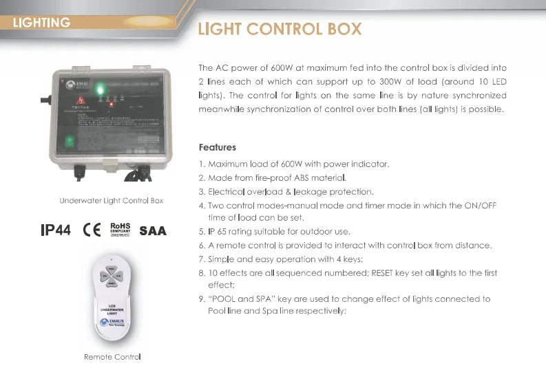 Emaux Underwater Light Led Pool Light Controller Box High Power