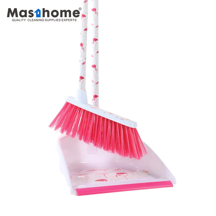 11 in. Pink Upright Broom and Dustpan Set