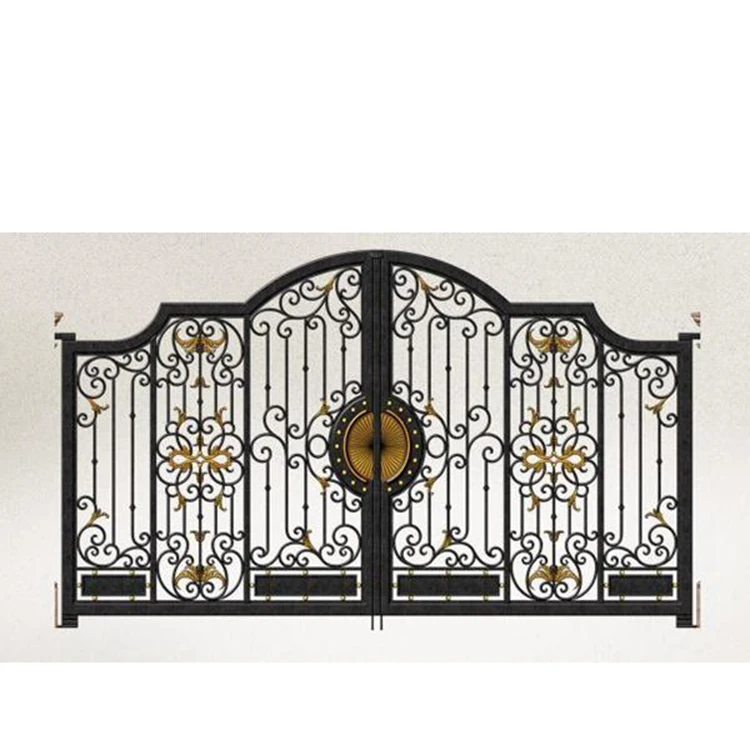 Customized Arch Swing-Open Style Wood Frame Wrought Iron Main Gate Designs Hot Dip Galvanized Zinc Nature Fence Trellis Metal