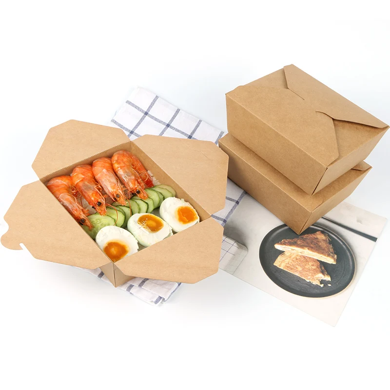 Customized logo Take Away Kraft Paper or White Card Food Box with Certification Contain for Rice Noodle Snack and so on