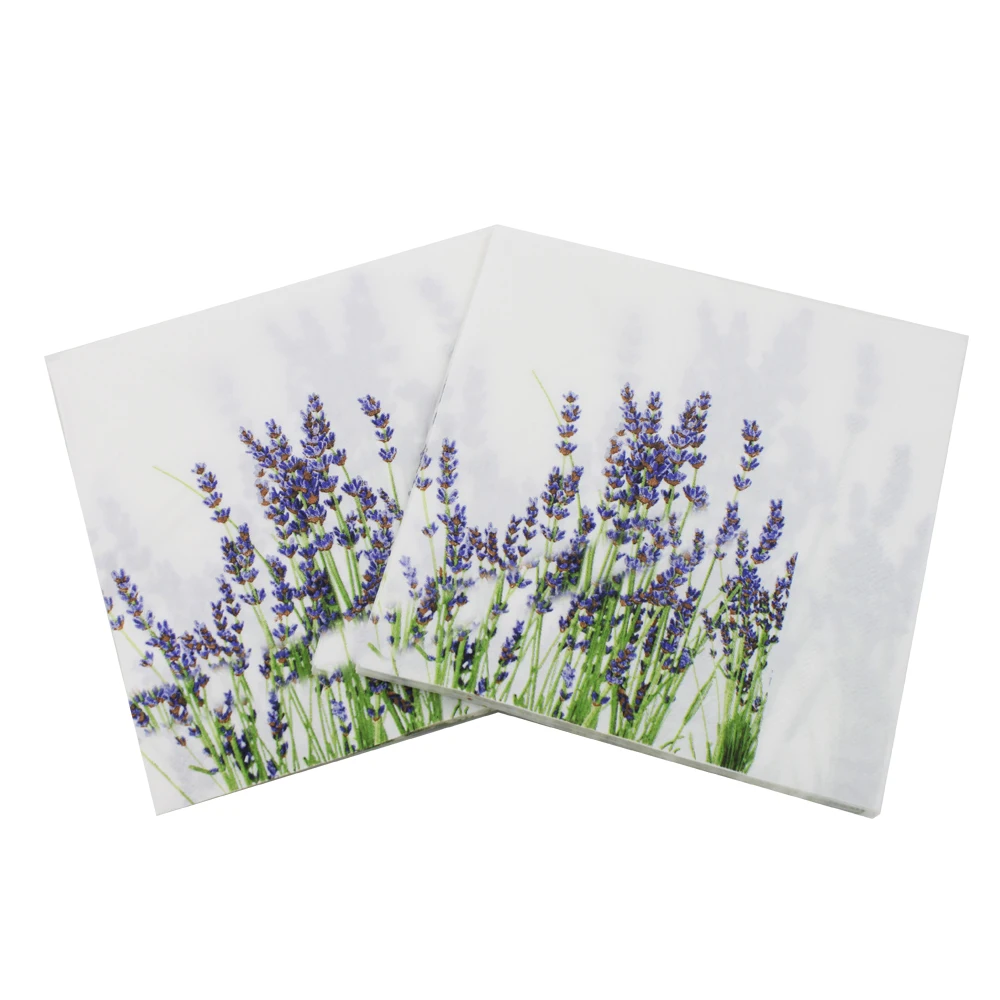 Бумажные салфетки с цветочным принтом лаванды декоративные 33 см * или на